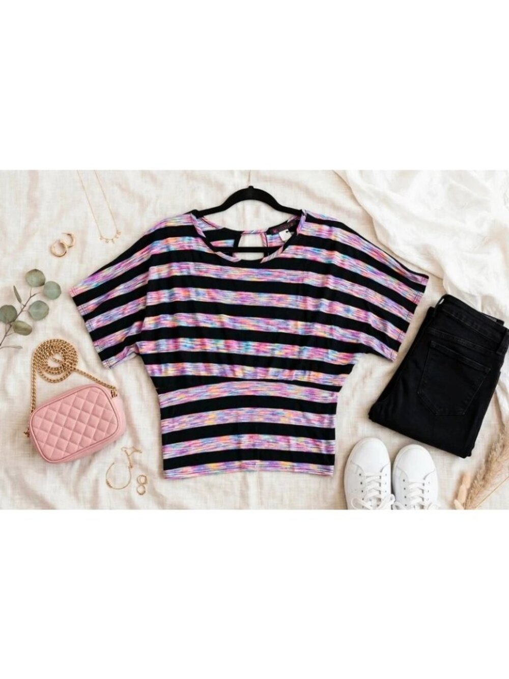 MYTH Rainbow Stripe Cutout Back Top - Size L - Made in USA